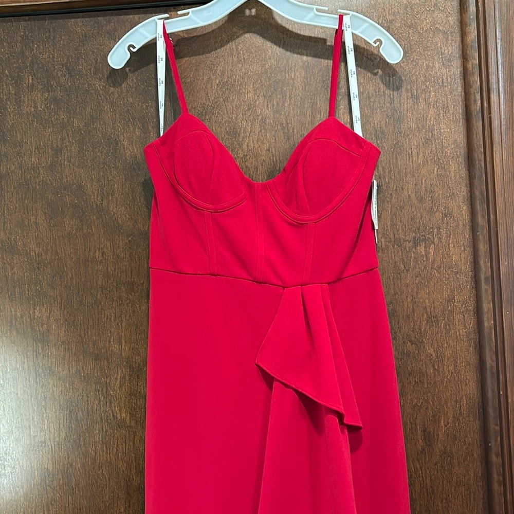NWT David’s Bridal Studio Valent Red Crepe Corset Sheath Dress High Slit